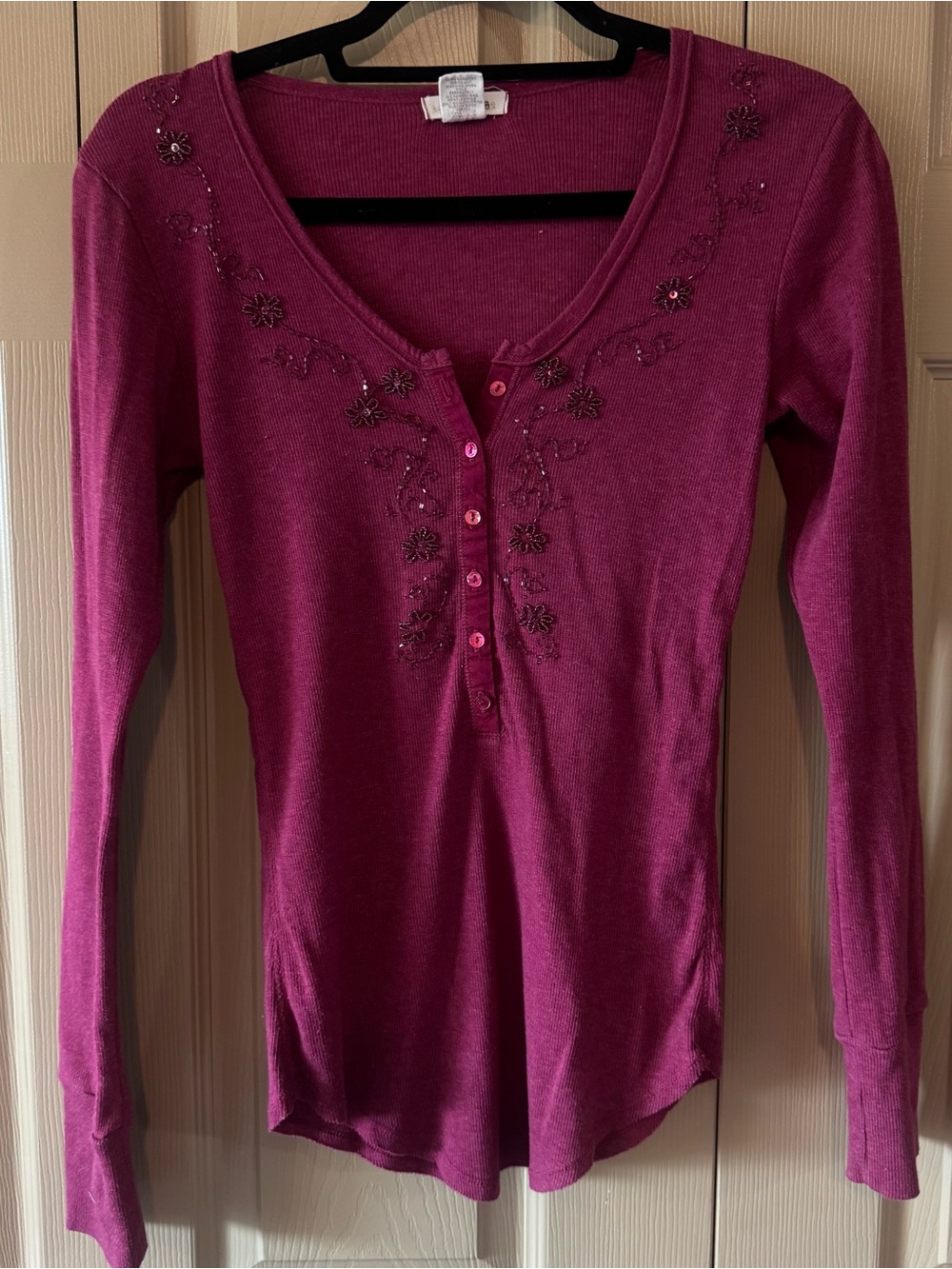 Love Rocks Berry-Pink Embellished Long Sleeve Scoop Neck Top